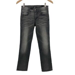 Sisley Girl's Italian Skinny Jeans Size L Black Distressed Charcoal Wash Stretch